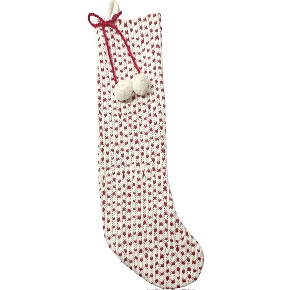 🎄 Hobby Lobby Stocking Set (x5) 21” Knit w/ Poms Red White - Picture 3 of 6